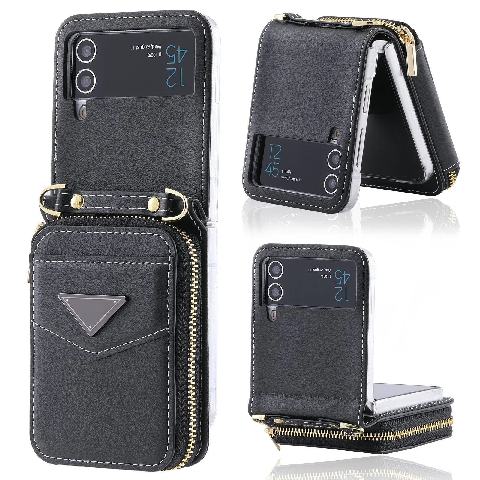 Suitable For Samsung ZFlip3/4 Fashionable Zipper Bag Style Folding Phone Leather Case